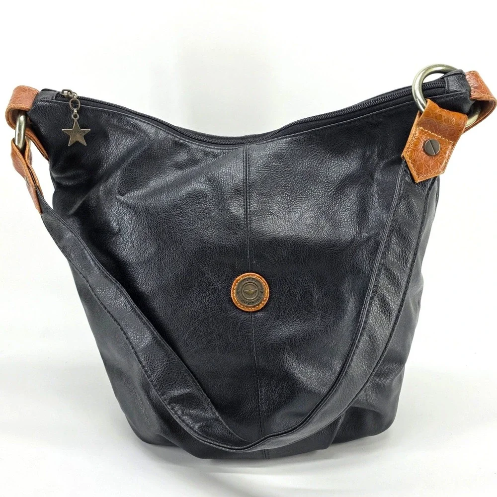 Vintage Capezio Hobo Shoulder Bag Bucket Black Leather 90s Slouchy Tote Grunge